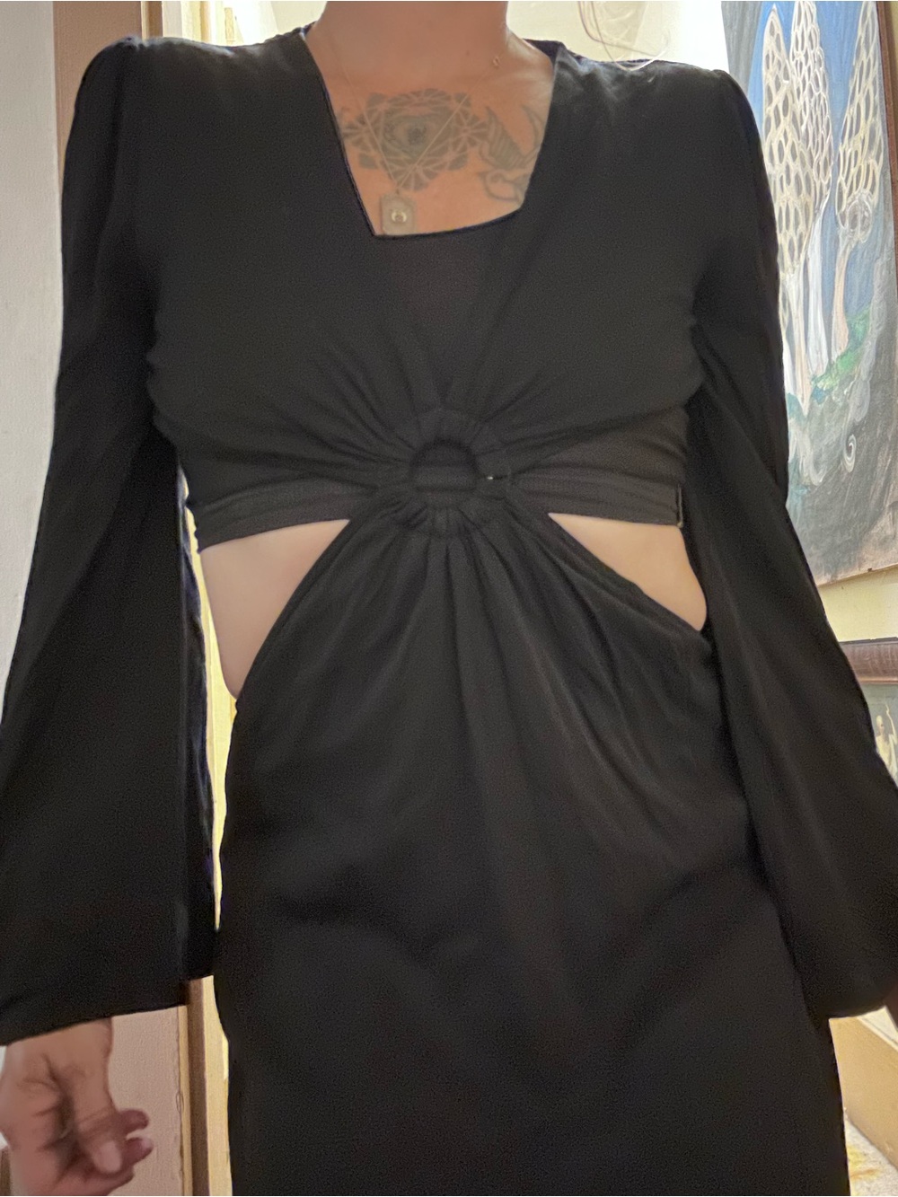 Black Maxi Dress with Front Cutout Ring Detail
